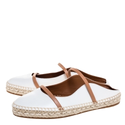 مملوكة مسبقًا Malone Souliers White/Brown Leather Sienna Espadrille Mules Size 39