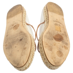 Pre Owned Malone Souliers White/Brown Leather Sienna Espadrille Mules Size 42