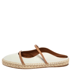 Pre Owned Malone Souliers White/Brown Leather Sienna Espadrille Mules Size 42