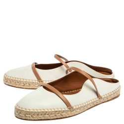 Pre Owned Malone Souliers White/Brown Leather Sienna Espadrille Mules Size 42