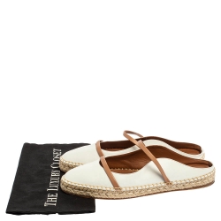 Pre Owned Malone Souliers White/Brown Leather Sienna Espadrille Mules Size 42