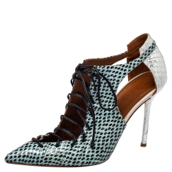Multicolor Python Pointed Toe Lace Up Booties
