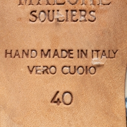 Pre Owned Malone Souliers Cream/Blue Raffia And Fabric Maisie Pointed Toe Mules Size 40