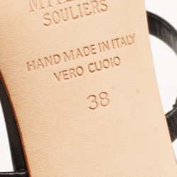 Pre Owned Malone Souliers Black Leather and Crystal Embellished Suede Slide Sandals Size 38