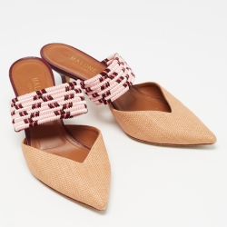 Pre Owned Malone Souliers Beige Raffia Maisie Mules Size 36.5