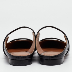 Pre Owned Malone Souliers Black Croc Embossed Leather Maureen Flat Mules Size 39