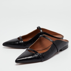 Pre Owned Malone Souliers Black Croc Embossed Leather Maureen Flat Mules Size 39