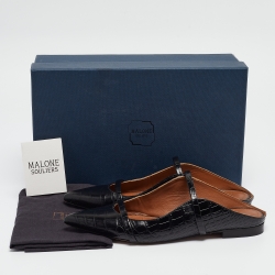 Pre Owned Malone Souliers Black Croc Embossed Leather Maureen Flat Mules Size 39