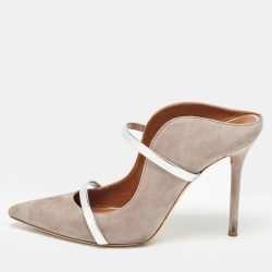 Pre Owned Malone Souliers Grey/Silver Suede and Leather Maureen Mules Size 39