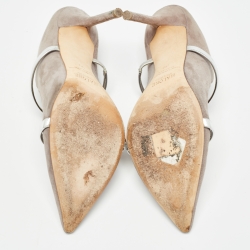 Pre Owned Malone Souliers Grey/Silver Suede and Leather Maureen Mules Size 39