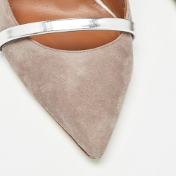 Pre Owned Malone Souliers Grey/Silver Suede and Leather Maureen Mules Size 39