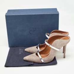 Pre Owned Malone Souliers Grey/Silver Suede and Leather Maureen Mules Size 39