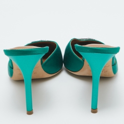 Pre Owned Malone Soulier's Green Satin Crystal Embellished Pointed Toe Mules Size 40.5