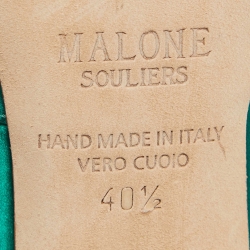 Pre Owned Malone Soulier's Green Satin Crystal Embellished Pointed Toe Mules Size 40.5