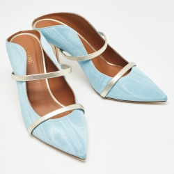 مملوكة مسبقًا Malone Souliers Light Blue Fabric and Leather Maureen Heel Mules Size 41