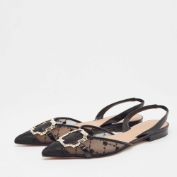 Pre Owned Malone Souliers Black Mesh Misha Slingback Flats Size 37