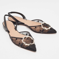 Pre Owned Malone Souliers Black Mesh Misha Slingback Flats Size 37