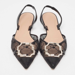 Pre Owned Malone Souliers Black Mesh Misha Slingback Flats Size 37