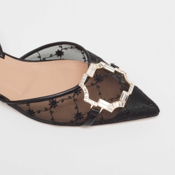 Pre Owned Malone Souliers Black Mesh Misha Slingback Flats Size 37