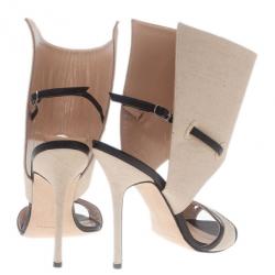 Manolo Blahnik Beige Canvas Suntaxa Ankle Wrap Sandals Size 38.5