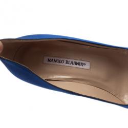 Pre Owned Manolo Blahnik Blue Satin Hangisi Embellished Pumps Size 39.5