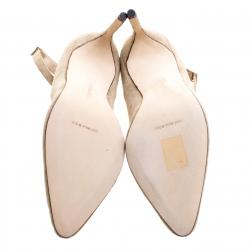 Pre Owned Manolo Blahnik Beige Suede Raret Ankle Strap Pointed Toe Pumps Size 38.5