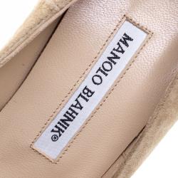 Pre Owned Manolo Blahnik Beige Suede Raret Ankle Strap Pointed Toe Pumps Size 38.5