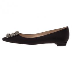 مملوكة مسبقًا Manolo Blahnik Black Satin Hangisi Ballet Flats Size 38