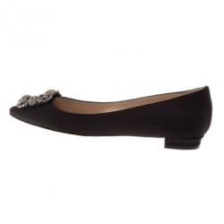 مملوكة مسبقًا Manolo Blahnik Black Satin Hangisi Ballet Flats Size 38