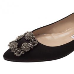 مملوكة مسبقًا Manolo Blahnik Black Satin Hangisi Ballet Flats Size 38