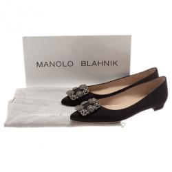 مملوكة مسبقًا Manolo Blahnik Black Satin Hangisi Ballet Flats Size 38