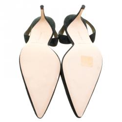Manolo Blahnik Moss Green Suede Carolyne Pointed Toe Slingback Sandals Size 39