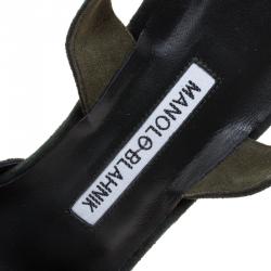 Manolo Blahnik Moss Green Suede Carolyne Pointed Toe Slingback Sandals Size 39