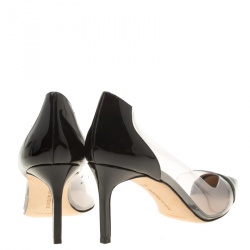 Pre Owned صندل مانولو بلانيك باشا جلد أسود لامع وPVCمقدمة مدببة مقاس 37.5