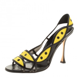 Manolo Blahnik Two Tone Cutout Canvas and Leather Slingback Sandals Size 39.5