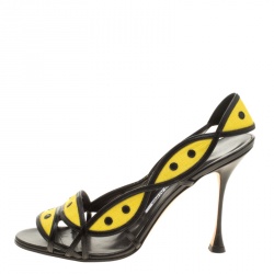 Manolo Blahnik Two Tone Cutout Canvas and Leather Slingback Sandals Size 39.5