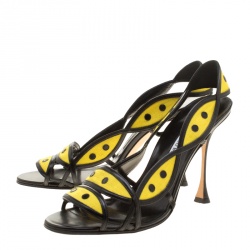 Manolo Blahnik Two Tone Cutout Canvas and Leather Slingback Sandals Size 39.5