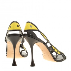 Manolo Blahnik Two Tone Cutout Canvas and Leather Slingback Sandals Size 39.5