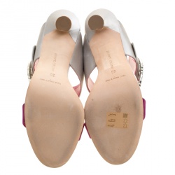 Manolo Blahnik Two Tone Satin Fibiona Crystal Embellished Mules Size 38