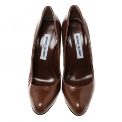 Pre Owned Manolo Blahnik Brown Leather BBR Pumps Size 40