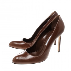 Pre Owned Manolo Blahnik Brown Leather BBR Pumps Size 40