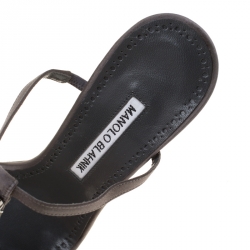 Manolo Blahnik Dark Grey Satin Eridaniasan Crystal Embellished Sandals Size 38