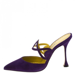 Manolo Blahnik Dark Purple Suede Mochetomu Cut Out Pointed Toe Mules Size 38