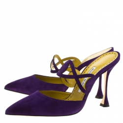 Manolo Blahnik Dark Purple Suede Mochetomu Cut Out Pointed Toe Mules Size 38