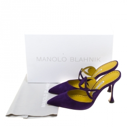 Manolo Blahnik Dark Purple Suede Mochetomu Cut Out Pointed Toe Mules Size 38