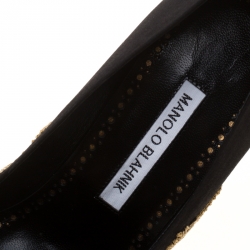 Pre Owned Manolo Blahnik Black Satin Elestoria Embroidered Pointed Toe Pumps Size 38