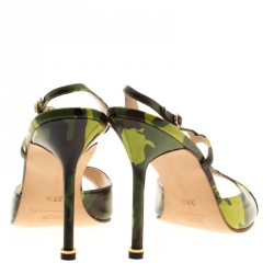 Manolo Blahnik Green Camouflage Print Leather Picor Slingback Sandals Size 39.5