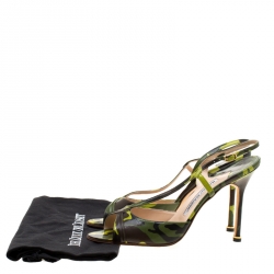 Manolo Blahnik Green Camouflage Print Leather Picor Slingback Sandals Size 39.5