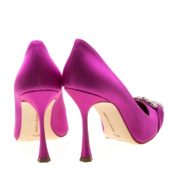 Pre Owned Manolo Blahnik Pink Satin Maidu Crystal Embellished Pointed Toe Pumps Size 37.5