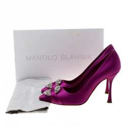 Pre Owned Manolo Blahnik Pink Satin Maidu Crystal Embellished Pointed Toe Pumps Size 37.5